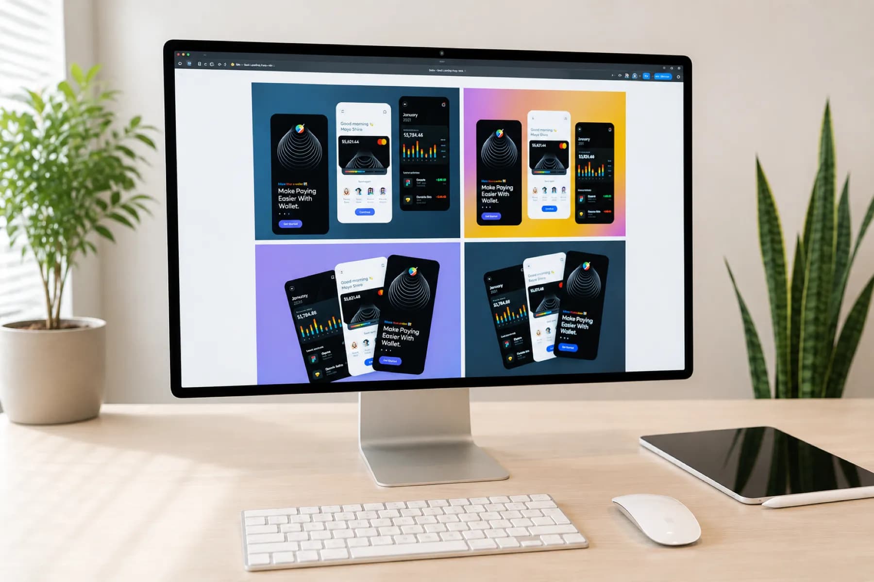 Makiety ekranów aplikacji mobilnej w programie do projektowania na monitorze